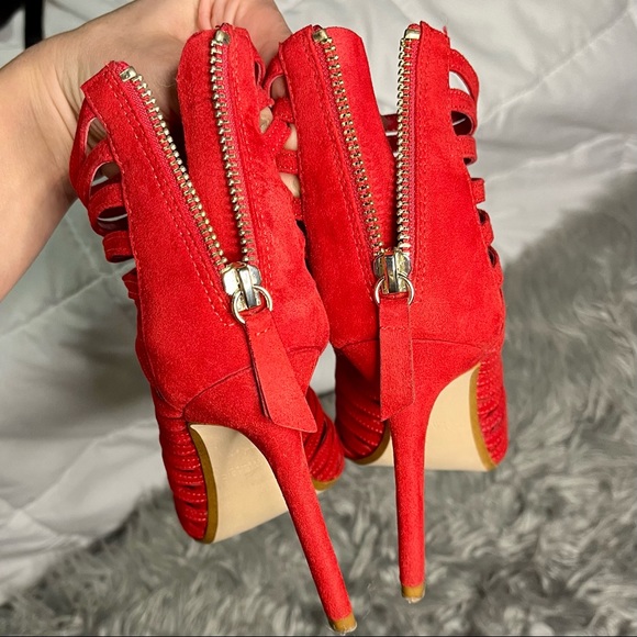 Zara red caged peep-toe stiletto heels - Picture 5 of 11